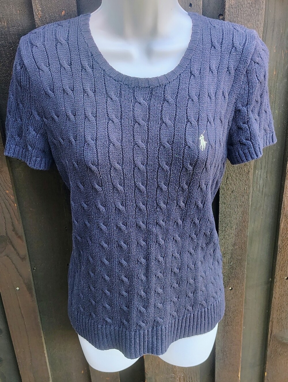 Ralph Lauren Navy Cable-Knit Short Sleeve Sweater
